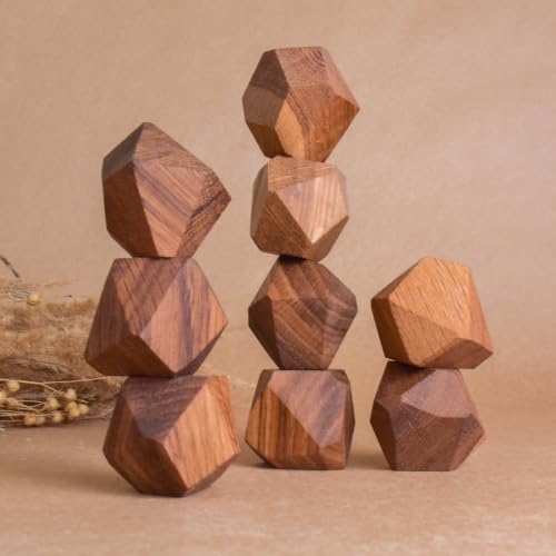 Wooden Stacking Rocks Board Game Oak Solid Hardwood Balancing Blocks, Handmade Sensory Stacking Stones, Aesthetic Desk Decor, Mindfulness Stress Relief Toy, Unique Gift