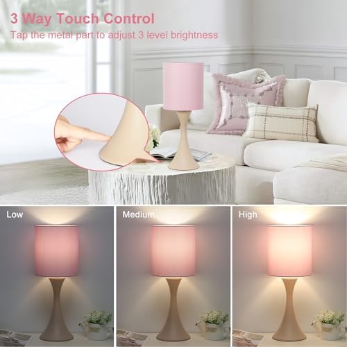 Touch Table Lamp, 3 Way Touch Control Desk Lamp, Small Pink Bedside Lamp