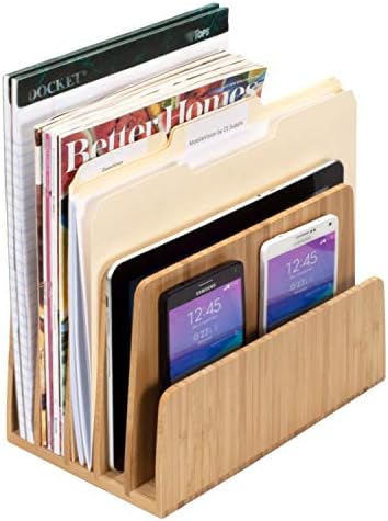 MobileVision Bamboo Desktop File Folder Organizer and Paper Tray, 5 Slots