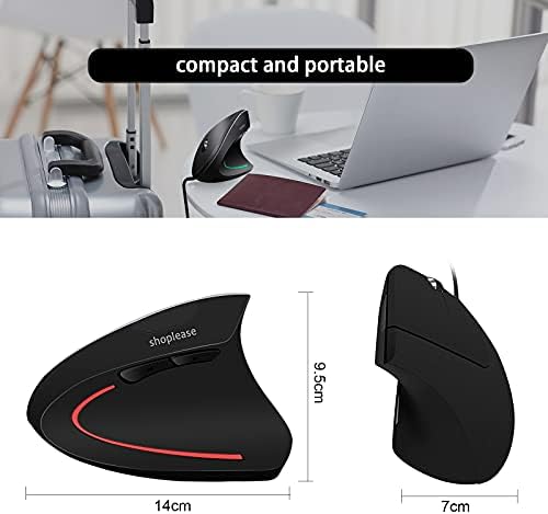 Wired Vertical Mouse, Optical Ergonomic Mouse with 4 Adjustable 800/1200/2000/3200, 5 Buttons USB Computer Mouse, Better for Large and Medium Sized Hands