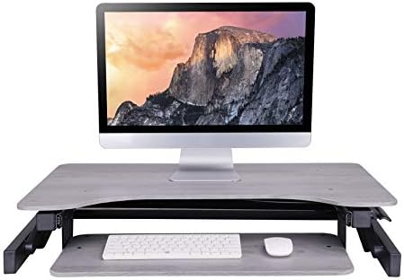 Rocelco 32" Height Adjustable Standing Desk Converter with Anti Fatigue Mat Bundle - Slide Out Retractable Keyboard Tray - Sit Stand Up Dual Monitor Riser - Computer Workstation - Gray (R ADRG-MAFM)