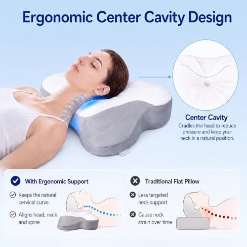 Cervical Neck Pillow for Pain Relief,Memory Foam Ergonomic Pillow