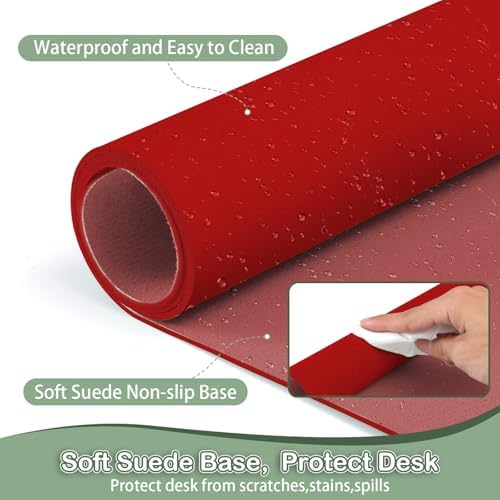 Boutilon Leather Desk Pad Protector,Non-Slip Mouse Pad,Laptop Desk Pad,Office Mouse Mat,Waterproof Leather Desk Blotter,Desk Writing Pad for Office and Home (XXXL-Red,47"x 24")