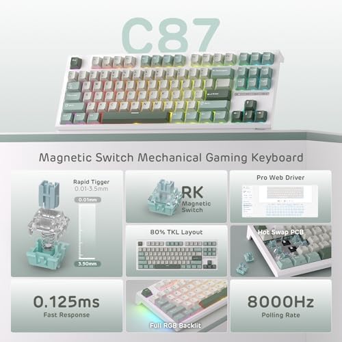 RK ROYAL KLUDGE C87 Hall Effect Mechanical Gaming Keyboard, Magnetic Switch