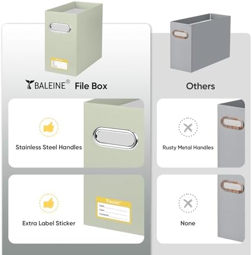 BALEINE 4PK File Organizer Box, Cardboard File Folder Organizer with Handle