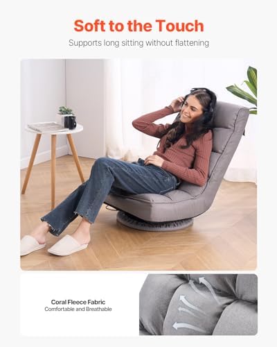 VEVOR Swivel Floor Gaming Chair, 360-Degree Rotating Foldable Lounge Chair with 4 Position Adjustable Backrest & Lumbar Support, Folding Video Reclining Lazy Sofa for Watching TV Reading Playing Game