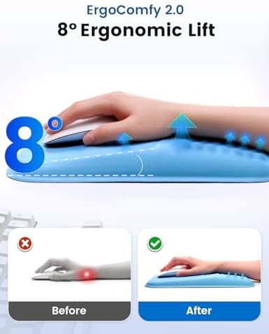 Vaydeer Ergonomic Mouse Pad with Wrist Rest – Memory Foam Mouse Pad with Wrist Support & Massage Bulge, Non-Slip PU Base, Relieves Carpal Tunnel Pain – Ideal Mouse Wrist Rest for Office & Home (Blue)