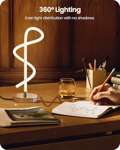 Modern LED Table Lamp, Bedside Lamp with 3 Color Temperatures, Adjustable Brightness, 360° LED Lighting Spiral Design, Sliver Desk Lamp, Spiral Lamp for Bedroom, Living Room, Office, S63TL05