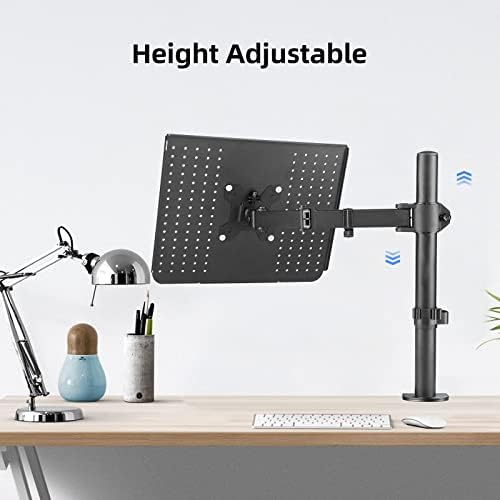 suptek Single Laptop Notebook Desk Mount with Tray for 13-27 inch Computer Screen, Fully Adjustable Laptop Desk Arm for Notebook up to 17’’, Weight up to 15.6 lbs