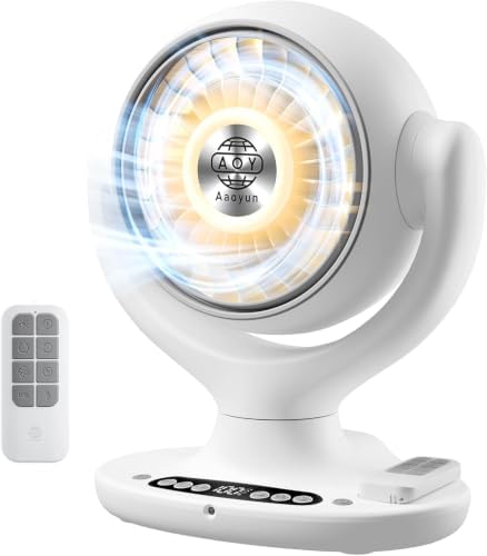 Aaoyun Cordless Desk Fan, 12000mAh Rechargeable Air Circulator with Remote, 3D Oscillating Table Fan, 8 Speeds Quiet DC Motor, 4-Level LED Light, Portable for Bedroom, Home, Office(D4)