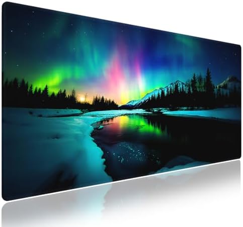 Aurora Borealis Large Mouse Pad, Snowy Mountain Calm Glacier Desk Mat