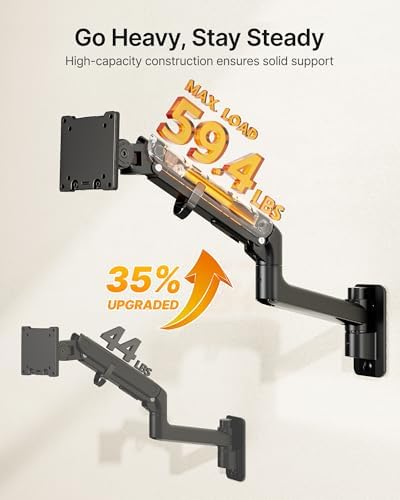 monTEK Single Monitor Wall Mount, 17–57" Gas Spring Arm, Heavy Duty, Black