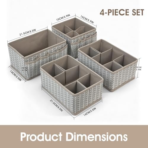 Cosmetic Storage Bins Makeup Organizer, Adjustable Multifunction Storage Box Desk Drawer Divider for Makeup Brushes, Bathroom Countertop or Dresser, Set of 4 (Grey)