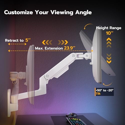 ARES WING Wall Mount Monitor Arm for 17-49 Inch Ultrawide Screens, White