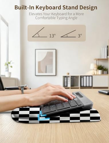 Ergonomic Keyboard Wrist Rest Pad with Wrist Support Black White Plaid