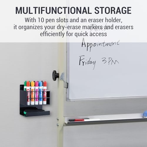 MyGift Wall Mounted Dry Erase Whiteboard Marker Holder Stand with 10 Marker Slots and Eraser Holder, Black Set of 2