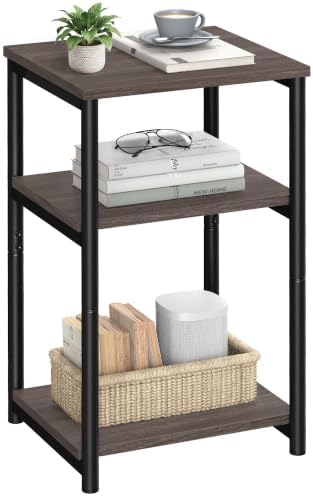 VASAGLE Side Table, Small End Table, Tall Nightstand, Steel Frame
