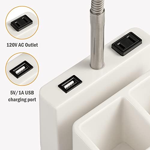 LED Desk Lamp with 1 USB Charging Port and 1 AC Outlet, Organizer Base, Adjustable Neck, On/Off Switch, Modern Table Lamp for Reading, Working, Studying, Gentle Warm White Light, Eye Protect