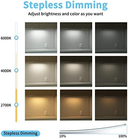 ASOKO LED Under Cabinet Lighting USB Plug-in, Dimmable, 3 Color Temperature, 14.5 in, Under Counter Lights for Kitchen,Shelf,Cupboard, Under Desk Monitor Light Bar (Sliver, 14.5 inch-2 Pack)