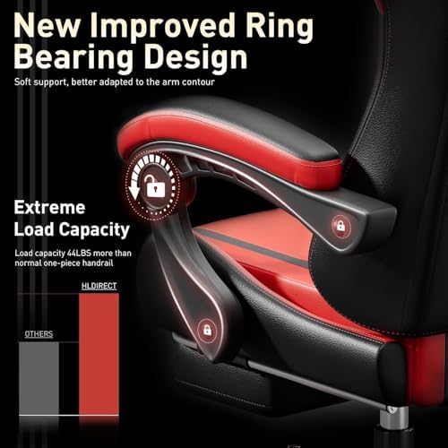 HLDIRECT High Back Gaming Chair, USB Massage Lumbar Support, Black&Red