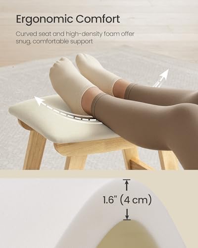 SONGMICS Foot Stool Ottoman, Padded Foot Rest Under Desk, Solid Wood Frame