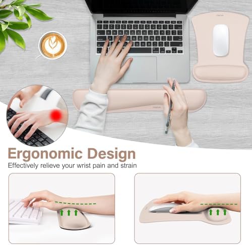MOSISO Wrist Rest Support for Mouse Pad & Keyboard Set, Apricot