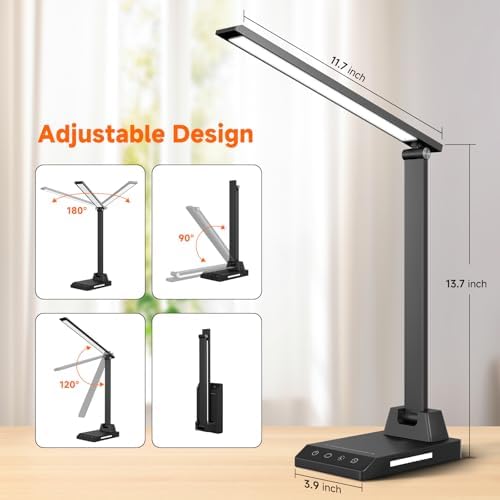 ShineTech LED Desk Lamp for Home Office, Foldable Reading Lamp with Adapter