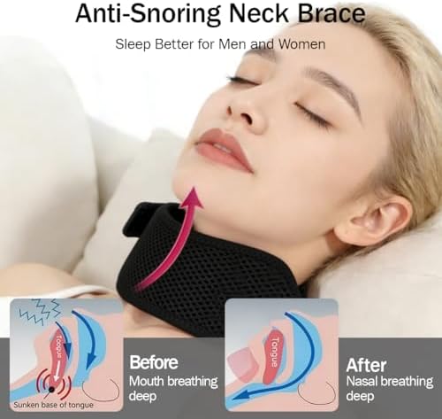 Neck Support Brace for Sleep & Post-Surgery Recovery, Adjustable Anti-Snoring Collar & Chin Up Alignment Device for Tonsil Adenoidectomy - Comfortable Mesh Design (Black)
