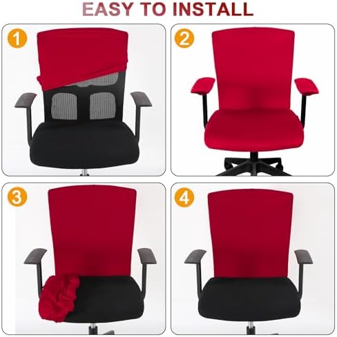 Tallew 4 Pcs Office Chair Covers Set Computer Universal Protective Stretchable Chair Seat Covers Desk Armrest Cover Slipcovers Pads Office Cushion Backrest for Rotating(Regular,Red)