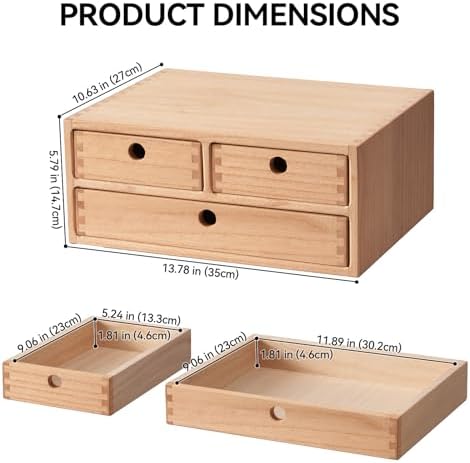 KIRIGEN Wood Desk Organizer with 3 Drawers, Desktop Storage, Natural 23-NA