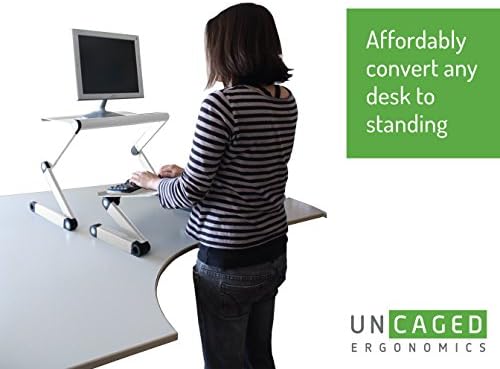 Uncaged Ergonomics Standing Desk Converter with 2 Fans & 3 USB (Silver)