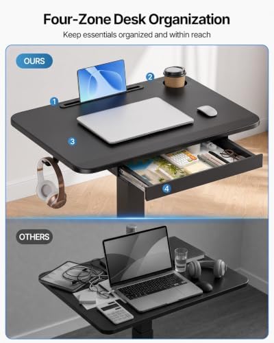 HUANUO 28" Mobile Standing Desk with Drawer and Charging Station