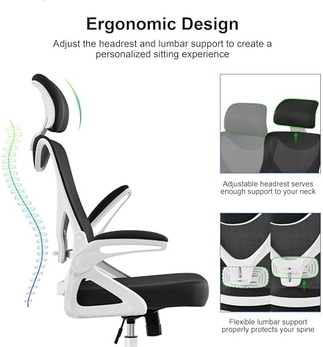 Yaheetech Ergonomic Office Chair with Headrest, Lumbar Support, White/Black