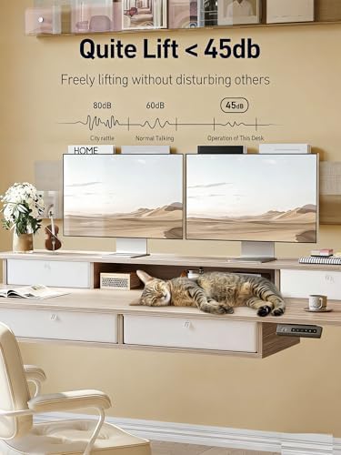 CubiCubi 60" x 30" Standing Electric Desk with Drawers, Light Rustic Brown
