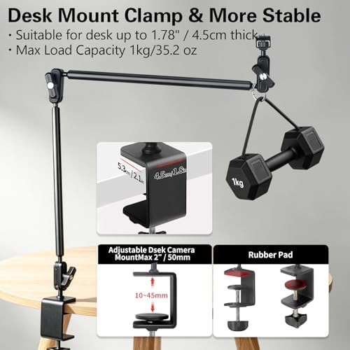 Desktop Clamp Magic Arm 33.84" Kit for Phone,DSRL Two-Stage Adjustable Flexible Arm, Overhead Camera Mount, Desk Phone Mount for Webcam, Action Camera, Mic,Video Light