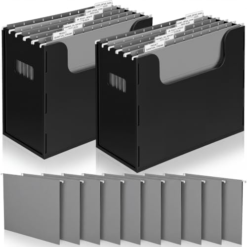 Qeeenar 2 Pcs Hanging File Box with 10 Pcs Gray Hanging File Folders