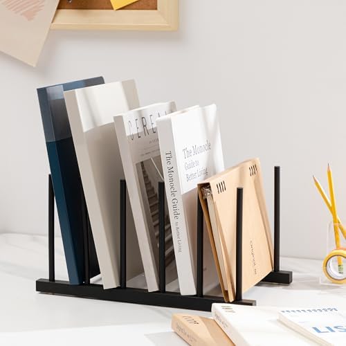 HBlife Desk File Organizer 2 Pack Bamboo 5 Section Vertical File Sorter