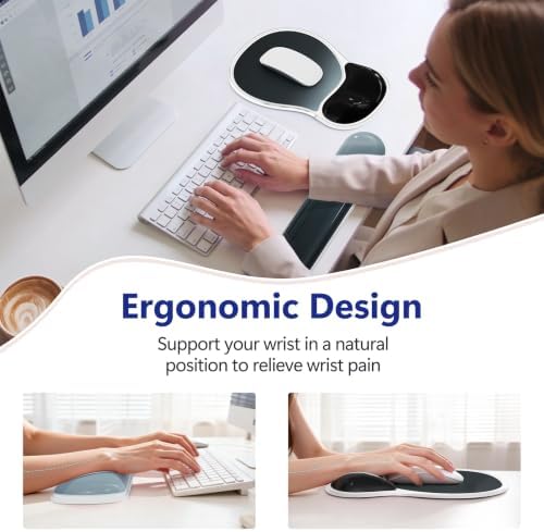AKIT Ergonomic Gel Mouse Pad & Keyboard Wrist Rest Set, Non-Slip, Black