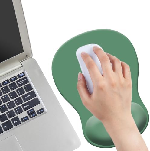 Gel Mouse Pad with Wrist Rest, Ergonomic Concave Wrist Support Mousepad with Non-Slip PU Base & Smooth Surface Comfortable Desk Accessories Mat for Office, Home Gaming and Study (13 Grey Green)