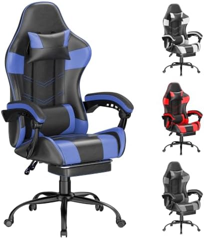 Gaming Chair with Footrest, Ergonomic Video Game Chair for Adults, Blue