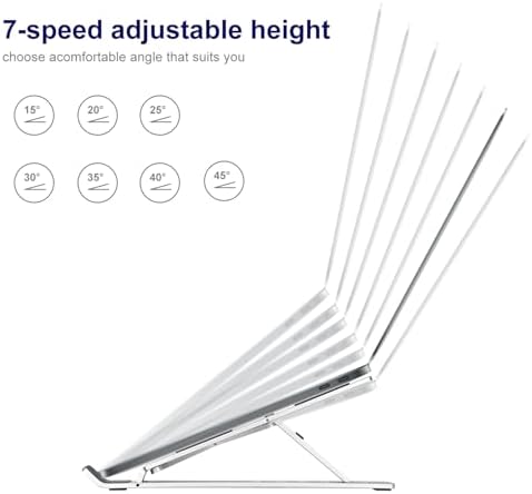 Ergonomic and Foldable Laptop Stand for Desk, Adjustable Riser, Fits All Laptops and Notebooks up to 17,Ultra-Thin,Ventilated Cooling,ABS+Silicone,Silver.