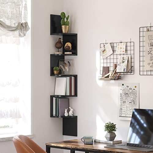 VASAGLE Corner Shelf Wall Mount, 5-Tier Floating Corner Bookshelf