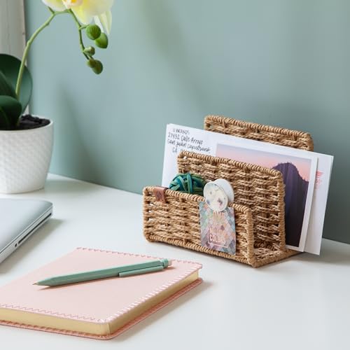 U Brands Mail Organizer, Woven Letter Sorter, Desk Organizer, Wicker Woven