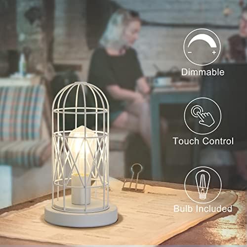 Small Touch Table Lamp, 3 Way Dimmable Industrial Bedside Lamp, White
