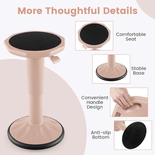 GLACER Wobble Stool, Height Adjustable 16.5-24" Flexible Seating (Pink)