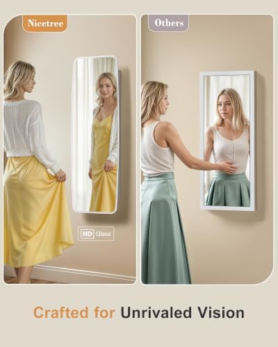 Nicetree Rounded Mirror Jewelry Cabinet, Lockable, Wall Mounted, Moon White