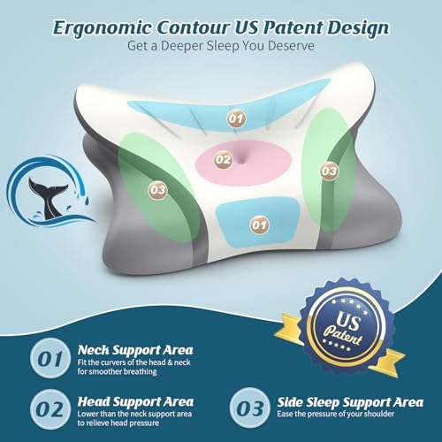 Cervical Neck Pillow for Pain Relief, Bed Pillows for Sleeping, Ergonomic Cooling Pillow, Orthopedic Contour Pillow for Side Back Stomach Sleepers,Neck Support Memory Foam Pillows with Pillow Covers