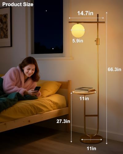 Dimmable Floor Lamp with Shelves, 66IN Gold Modern Standing Lamp