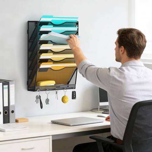 Delifox 7 Tier Hanging Wall File Holder Wall Mount Paper Folder Organizer