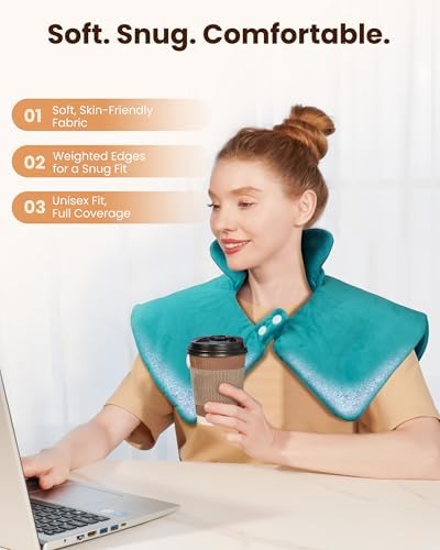 Weighted Heating Pad for Neck and Shoulders, Electric Heat Wrap with 6 Temperature & 4 Timer Settings, Auto Shut-Off, Machine Washable, Soothing Muscle Stiffness and Fatigue, Gift for Women Men